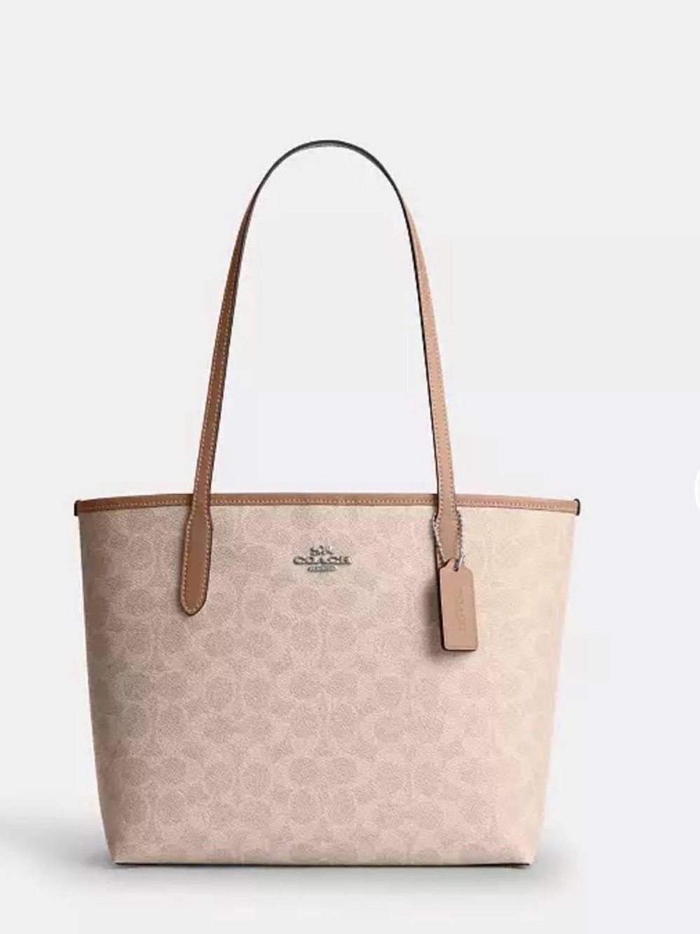 Coach Light Pink Signature Tote with Tan Leather Trim